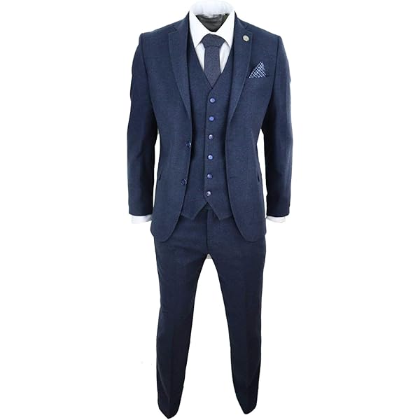 Men's Classic Navy Blue Suit 3 Piece Tailored Fit Vintage
